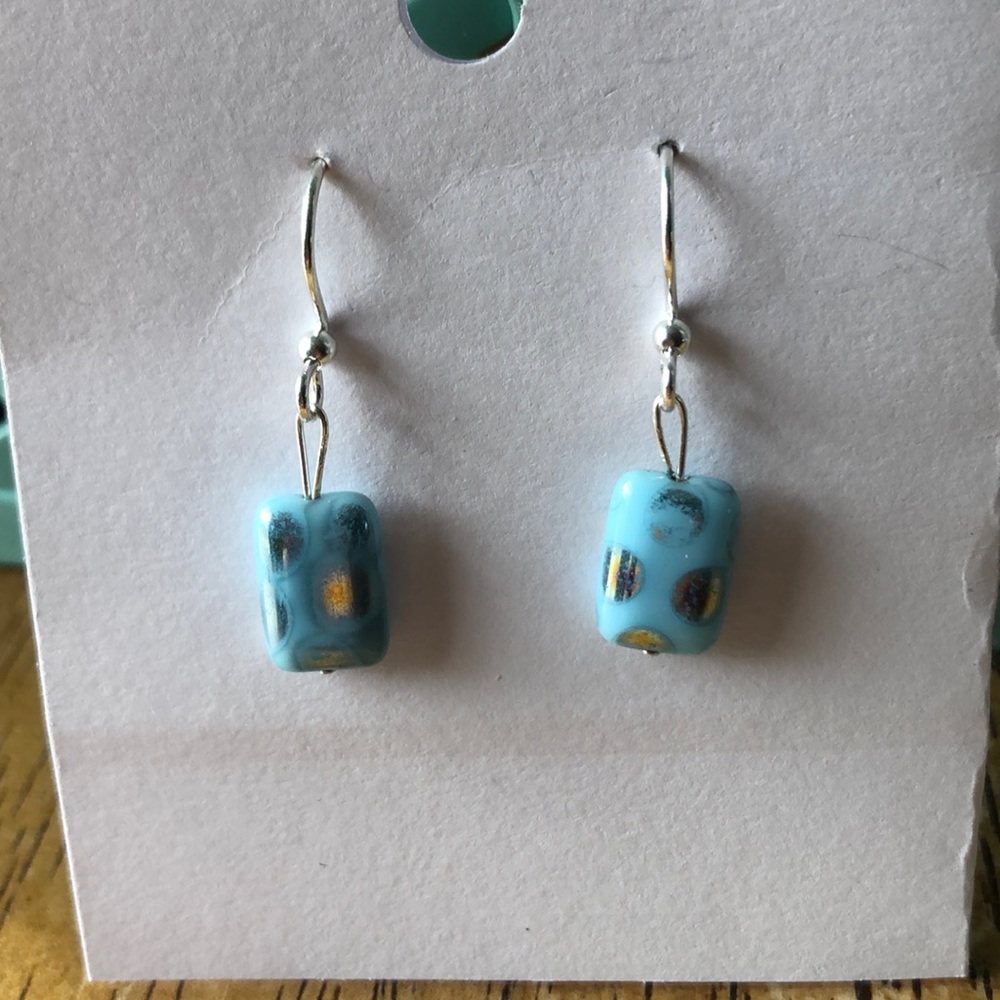 Handmade ❤️ Blue Polka Dot Bead Earrings